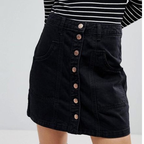 black denim skirt button front